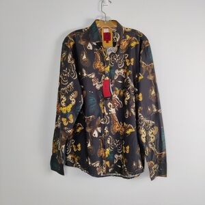 Swade London Men's Nature Print Button Down Shirt 100% Cotton Size XXL NEW